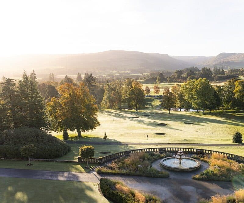 Exterior view of Gleneagles Hotel wedding venue in Scotland