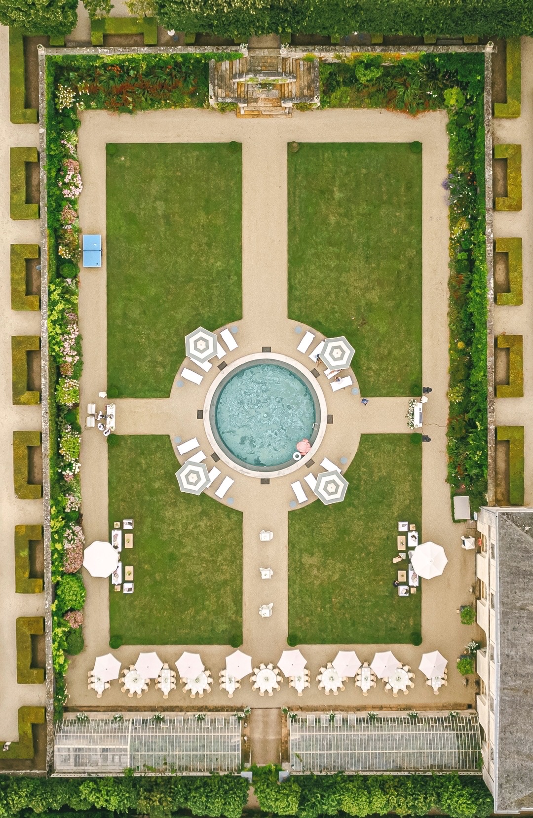 Poolside farewell party on the third day of Genevieve and Jack's wedding at Château du Grand-Lucé — guests celebrating in the sunshine at their Loire Valley destination wedding — HD Moments