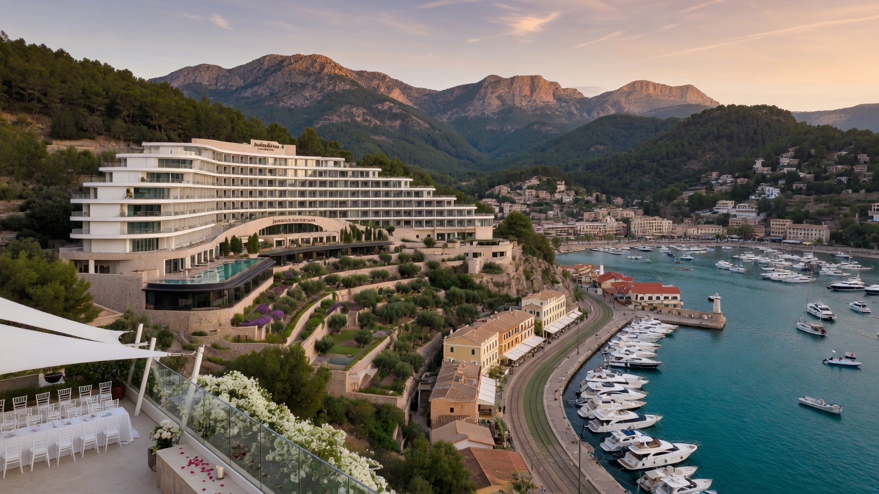 Jumeirah Port Soller Hotel cliffside wedding venue overlooking Port de Sóller harbour Mallorca